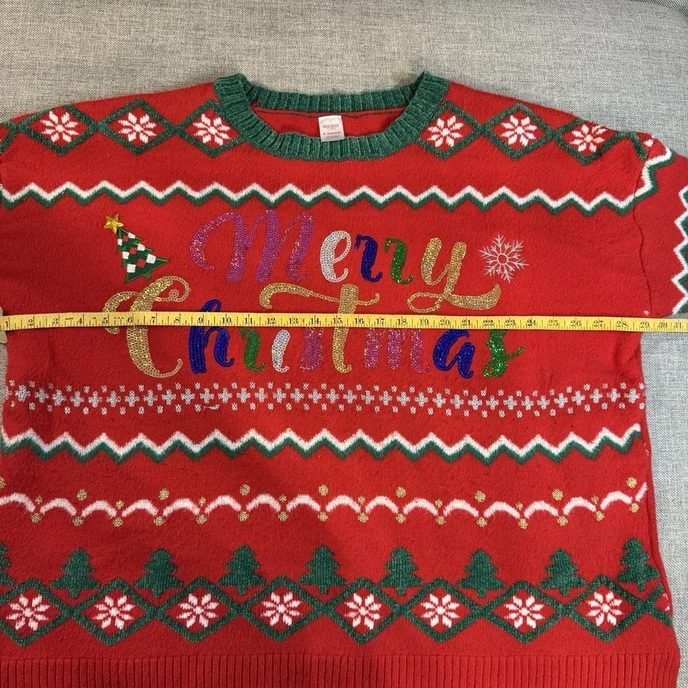 Holiday Time 3X Plus Christmas Sweater Red Merry Christmas Ugly Xmas Pullover - Picture 3 of 11